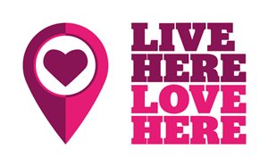 Live Here Love Here pink logos