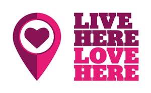 Live Here Love Here logos in pink Live Here Love Here pink logos